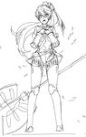  android axe battle_axe eu03 greyscale huge_weapon labrys long_hair monochrome persona persona_4:_the_ultimate_in_mayonaka_arena ponytail school_uniform sketch solo standing weapon 
