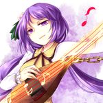  biwa_lute chain instrument kutsuki_kai long_hair lute_(instrument) music musical_note playing_instrument purple_eyes purple_hair touhou tsukumo_benben 