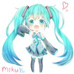  ai_(sigatutoukaa) aqua_eyes aqua_hair arm_up blush character_name chibi dated detached_sleeves hatsune_miku headset long_hair necktie open_mouth skirt sleeves_past_wrists solo thighhighs twintails very_long_hair vocaloid white_background 