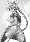  ass braid breasts cloud_print faux_traditional_media from_behind hair_ornament kantai_collection large_breasts lips long_hair looking_at_viewer looking_back monochrome single_braid sketch solo thighhighs thighs tomohide unryuu_(kantai_collection) very_long_hair 