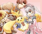  1girl blue_eyes brown_eyes brown_hair curly_hair hat head_wings hypoxis melia midriff nopon rein_(xenoblade) riki_(xenoblade) silver_hair xenoblade_(series) xenoblade_1 