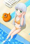  aoki_hagane_no_arpeggio barefoot bikini blue_hair blush chair from_above green_eyes highres iona kayama_kouji long_hair looking_at_viewer lounge_chair md5_mismatch poolside rubber_duck sitting smile soaking_feet solo swimsuit water 