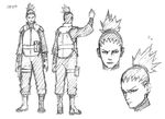  1boy earrings from_behind jewelry kishimoto_masashi looking_at_viewer male_focus monochrome nara_shikamaru naruto naruto:_the_last ninja official_art sandals serious sketch solo white_background 