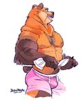  2014 anthro bear biceps bulge chubby clothing eyes_closed happy looking_away male mammal musclegut muscles neck_tuft pecs short_tail side_view smile solo super-tuler teeth towel underwear 