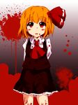  :o ascot blood blood_on_face blood_splatter bloody_clothes frilled_skirt frills hair_ribbon magaribinzu red_eyes ribbon rumia shirt short_hair skirt touhou vest 