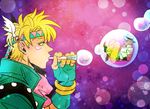  anz blonde_hair bubble_blowing caesar_anthonio_zeppeli feathers green_eyes hair_feathers headband jojo_no_kimyou_na_bouken joseph_joestar miniboy multiple_boys time_paradox 