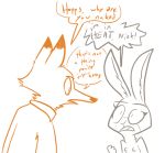  breasts canine disney english_text featureless_breasts female fox in_heat judy_hopps lagomorph line_art male mammal nick_wilde rabbit simple_background text the_weaver white_background zootopia 