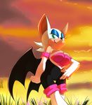  2013 bat eyeshadow female gloves green_eyes looking_at_viewer makeup mammal rouge_the_bat sega siberwar solo sonic_(series) sunset wings 