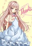  absurdres bad_id bad_pixiv_id blue_dress book capelet dress highres holding long_hair looking_at_viewer mixke original pink_eyes pink_hair sketch smile solo thank_you 