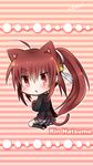  animal_ears brown_hair cat_ears chibi little_busters! long_hair miyoshi_yun natsume_rin ponytail red_eyes school_uniform sitting tail wariza 