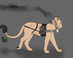  backlash91 bio_weapon cat cigarette feline female feral helmet lion machine_guns mammal smoking 