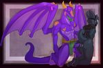  arms_tied ball_gag bound cum cum_in_ass cum_inside dragon duo gag gay green_eyes green_tongue horn kneeling loincloth loincloth_aside male muscles muzzle_(object) open_mouth purple_skin raised_tail sex tavor wings zeiro 