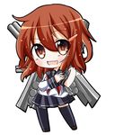  brown_hair chagga_(hukagcho410) chibi fang hair_ornament hairclip ikazuchi_(kantai_collection) kantai_collection pleated_skirt school_uniform serafuku short_hair skirt solo thighhighs white_background zettai_ryouiki 