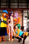  4girls asian ass breasts brown_eyes cameltoe chouzuki_maryou claws cosplay dragon_quest dragon_quest_iv green_hair large_breasts minea minea_(cosplay) multiple_girls orange_hair photo plump purple_hair square_enix sword weapon 