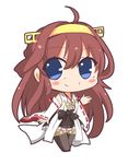  ahoge bare_shoulders brown_hair chagga_(hukagcho410) chibi detached_sleeves double_bun hair_ornament hairband headgear japanese_clothes kantai_collection kongou_(kantai_collection) long_hair lowres nontraditional_miko pleated_skirt skirt solo thighhighs white_background zettai_ryouiki 