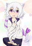  animal_ears animal_tail cat_ears cat_tail fangs female hair human looking_at_viewer mammal midori_fuse sorauta white_hair 