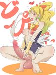  1girl artist_request barefoot blonde_hair bow cum cure_honey ejaculation feet full-package_futanari futanari hair_bow happinesscharge_precure! huge_penis nail_polish oomori_yuuko penis ponytail precure solo toenail_polish toes yellow_eyes yellow_nails 