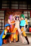  4girls asian breasts brown_eyes cameltoe chouzuki_maryou claws cosplay dragon_quest dragon_quest_iv green_hair large_breasts minea minea_(cosplay) multiple_girls orange_hair photo plump purple_hair square_enix sword weapon 