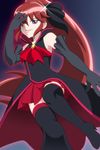  black_gloves black_legwear blue_background blue_eyes boots elbow_gloves genderswap genderswap_(mtf) gloves hair_ornament hair_ribbon hairpin happinesscharge_precure! highres long_hair magical_girl nameko_nuru phantom_(happinesscharge_precure!) ponytail precure red_hair red_skirt ribbon skirt smile solo thigh_boots thighhighs unlovely_(happinesscharge_precure!) very_long_hair wide_ponytail zettai_ryouiki 