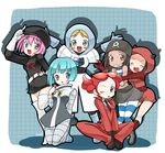  bandana belt blonde_hair blue_eyes blue_hair boots brown_eyes brown_hair dark_skin eyewear_on_head gloves grey_eyes hat highres hood hoodie kotomi_(happy_colors) multiple_girls pink_hair poke_ball pokemon pokemon_(game) pokemon_bw pokemon_dppt pokemon_hgss pokemon_oras pokemon_xy red_hair shirt skirt smile striped striped_legwear striped_shirt sunglasses team_aqua team_aqua_grunt team_flare team_flare_grunt team_galactic team_galactic_grunt team_magma team_magma_grunt team_plasma team_plasma_grunt team_rocket team_rocket_grunt thighhighs 