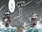  2girls amatsukaze_(kantai_collection) comic dress hair_flaps hair_ornament kantai_collection long_hair multiple_girls remodel_(kantai_collection) sailor_dress school_uniform serafuku shigure_(kantai_collection) storm tanaka_kusao translated two_side_up 