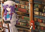  book bookshelf crescent head_wings hinami047 koakuma ladder library multiple_girls patchouli_knowledge purple_eyes purple_hair reading red_eyes red_hair touhou 