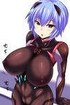 alternate_breast_size ayanami_rei black_bodysuit blue_hair bodysuit breasts cameltoe collarbone covered_navel covered_nipples evangelion:_3.0_you_can_(not)_redo highres huge_breasts konno_tohiro looking_at_viewer neon_genesis_evangelion parted_lips plugsuit rebuild_of_evangelion red_eyes short_hair simple_background solo translated white_background 