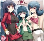  3girls ass black_bodysuit black_hair bodysuit breasts cameltoe covered_nipples gen_4_pokemon gym_leader large_breasts long_hair mime_jr. multiple_girls multiple_persona natsume_(pokemon) nipples no_bra pantyhose pokemoa pokemon pokemon_(creature) pokemon_(game) pokemon_frlg pokemon_hgss red_eyes see-through tsurime undressing 