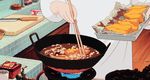  animated animated_gif chef chopsticks cooking cutting_board food kitchen knife kokurikozaka_kara shrimp stove studio_ghibli tempura 