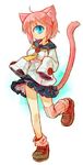  :3 ahoge animal_ears bad_id bad_pixiv_id blue_eyes cat_ears cat_tail cyclops full_body leg_up leg_warmers loafers long_sleeves looking_at_viewer loose_leg_warmer mizuki_kotora neckerchief one-eyed original panties pantyshot pink_hair pleated_skirt scarf school_uniform serafuku shoes short_hair simple_background skirt sleeves_past_wrists slit_pupils solo standing standing_on_one_leg tail underwear white_background white_panties yellow_neckwear 