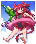  :q barefoot breasts crab curly_hair demon_girl demon_horns demon_tail frilled_swimsuit frills horns innertube long_hair maou_beluzel matsuda_yuusuke nise_maou_kanizeru one-piece_swimsuit red_eyes red_hair small_breasts solo_focus summer swimsuit tail toes tongue tongue_out water_gun yuusha_to_maou 