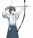  aiming aki_(neyuki41028) archery arrow bow_(weapon) drawing_bow hakama holding holding_arrow holding_bow_(weapon) holding_weapon japanese_clothes kihara_tsumugu kyuudou male_focus nagi_no_asukara sketch solo standing weapon 