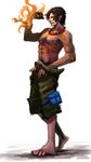  1boy barefoot fire male male_focus one_piece portgas_d_ace solo standing tattoo topless 