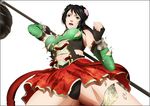  1girl black_hair breasts brown_eyes chinese_clothes guan_yinping highres large_breasts legs long_hair looking_at_viewer open_mouth panties sangoku_musou shin_sangoku_musou simple_background solo standing thighs torn_clothes underwear weapon white_background yadokari_genpachirou 