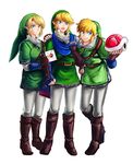  belt blonde_hair blue_eyes earrings envelope gloves hand_on_hip hat jewelry link male_focus mario_kart mario_kart_8 multiple_boys multiple_persona niyasu pointy_ears scarf shell shoulder_pads smile super_smash_bros. the_legend_of_zelda zelda_musou 