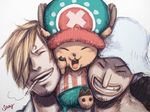  black_hair blonde_hair cigarette hair_over_one_eye hat indigoissy one_piece reindeer sanji smile tony_tony_chopper trio usopp 