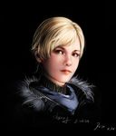  absurdres black_background blonde_hair dated highres kaneko_xz looking_at_viewer parted_lips portrait realistic resident_evil resident_evil_6 sherry_birkin short_hair signature simple_background solo 