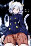  animal_ears cat_ears cat_tail commentary_request curly_hair hunter_x_hunter long_hair looking_at_viewer neferpitou red_eyes silver_hair solo tail watarui 