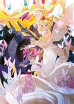  bare_shoulders bishoujo_senshi_sailor_moon blonde_hair blue_eyes bug butterfly creature crown double_bun draa_(treetrooper) dress gen_6_pokemon highres insect legendary_pokemon long_hair neo_queen_serenity pokemon pokemon_(creature) pokemon_(game) pokemon_xy strapless strapless_dress tsukino_usagi twintails white_dress xerneas 