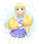  :d akamomo alternate_costume bad_id bad_pixiv_id blonde_hair blue_eyes blue_skirt blush cheerleader choker collet_brunel confetti happy long_hair open_mouth pom_poms signature skirt smile solo tales_of_(series) tales_of_symphonia 