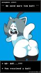  ahegao backsack balls big_butt black_eyes blue_background blush butt clothing dongitos edit feline fur girly grey_hair hair legwear looking_pleasured male mammal naughty_face nude presenting presenting_hindquarters saliva simple_background slobbyslapper socks teeth tem temmie_(undertale) text thick_thighs thigh_socks tongue undertale url video_games white_fur 