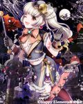  ;d black_gloves breasts cleavage gloves hair_ornament hat holding long_hair looking_at_viewer majoca_majoluna md5_mismatch medium_breasts official_art one_eye_closed open_mouth shutsuri side_ponytail smile solo sparkle wand 