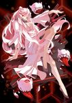  breasts covered_mouth dress highres horns kantai_collection large_breasts long_hair looking_at_viewer midway_hime pale_skin red_eyes shinkaisei-kan solo white_dress white_hair worldless 