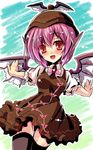  bird_wings breasts hat medium_breasts mystia_lorelei outstretched_arms pink_hair pointy_ears red_eyes solo thighhighs touhou wings yamu_(reverse_noise) 