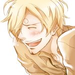  1boy blonde_hair eyes_closed hakuto_(hkt1132) laugh laughing male male_focus one_piece open_mouth profile sanji smile solo 