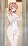  1girl bathroom breasts cleavage koumi_haruka large_breasts long_hair nude rail_wars! screencap shower solo stitched towel 