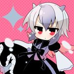  chibi grey_hair horns marshmallow_mille multicolored_hair red_eyes red_wings solo sparkle tokiko_(touhou) touhou two-tone_hair white_hair wide_sleeves wings 
