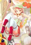  arm_up blush boots bow breasts cabbie_hat cafe-chan_to_break_time candy card cover_image food fruit gloves hat hourglass large_bow large_breasts lemon lemon_slice long_hair looking_at_viewer lying minigirl on_back orange_hair personification pink_eyes playing_card pocket_watch porurin shorts smile solo spoon strawberry tea_(cafe-chan_to_break_time) teabag teaspoon thighhighs watch white_gloves white_legwear 