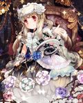  blurry depth_of_field flower hair_ornament holding light_brown_hair long_hair long_skirt looking_at_viewer majoca_majoluna md5_mismatch official_art red_eyes rose shutsuri skirt smile solo staff wrist_cuffs 