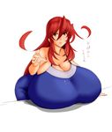  1girl aeon708 breast_rest breasts cleavage female gigantic_breasts highres lips long_hair orange_eyes original red_hair simple_background solo white_background 